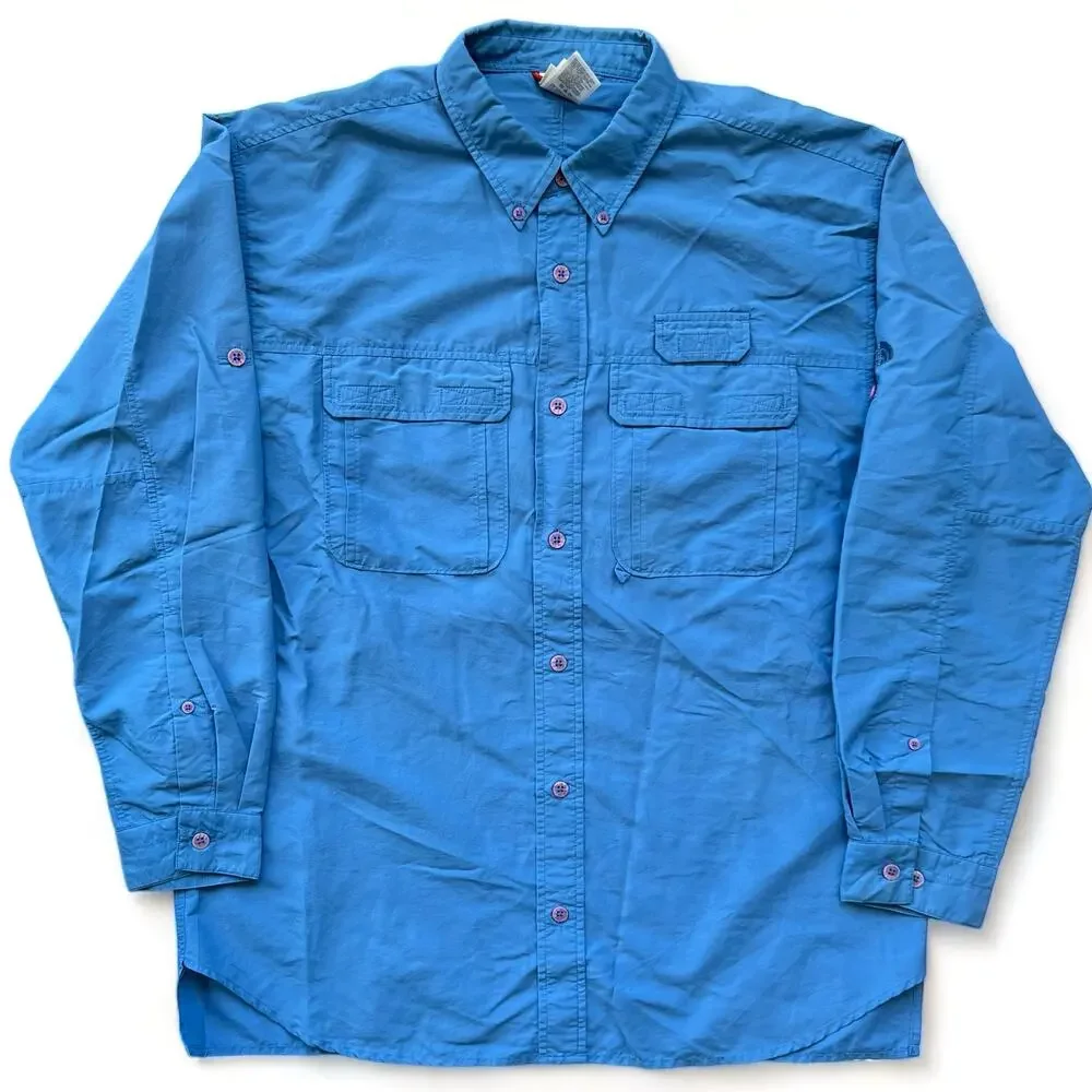 North Face Blue Button Up Nylon Shirt Utility Gorpcore Button Up Lightweight L